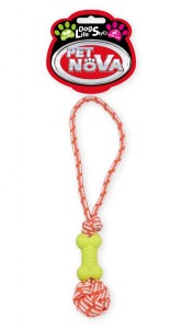 Hundespielzeug Kauspielzeug ROPEDUMBBELL-YL Knochen + Seil Minze Aroma 40cm gelb