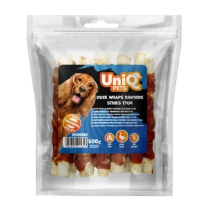 UNIQ PETS Rinderhaut-Sticks mit Ente 17 cm – Natürlicher Kausnack für Hunde