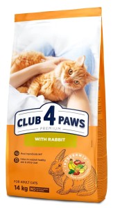 CLUB 4 PAWS Premium Katzenfutter mit Kaninchen 14kg – Hypoallergenes Trockenfutter für ausgewachsene Katzen – Ohne Weizen & Soja