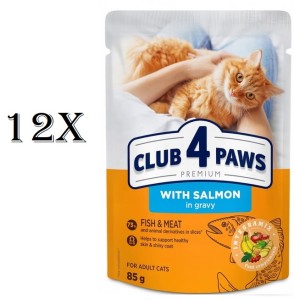 12 * 85g Club 4 Paws Katzenfutter Nassfutter Lachs Sauce  Premium Adult