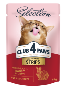 12 * CLUB 4 PAWS KATZE 85 g – SELECTION Streifen mit Kaninchen in Sauce