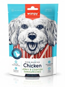 WANPY für Hunde: Chicken Jerky & Codfish Sandwiches 100 g