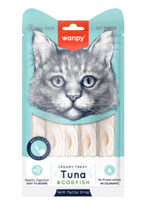 WANPY für Katzen „Creamy Treat TUNA & CODFISH“ 70 g Thunfisch und Kabeljau