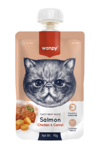 WANPY für Katzen - Pastete mit Lachs, Hähnchen und Möhren, 90 g