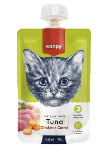 WANPY für Katzen - Pastete mit Thunfisch, Hähnchen und Möhren, 90 g