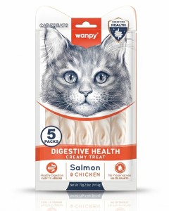 WANPY für Katzen: Functional Creamy Treats für eine gesunde Verdauung - Lachs & Huhn, 70 g