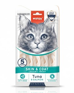WANPY für Katzen: Functional Creamy Treats Skin & Coat Thunfisch & Lachs 70 g