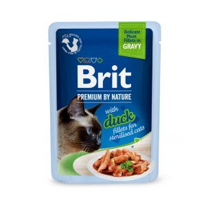 6 * Brit Premium Cat Pouch – Filets für kastrierte Katzen, Ente, 85 g, mit Soße