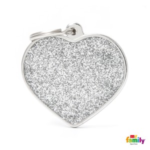 Hundemarke My Family SHINE Glitter Adressanhänger mit Gravur Heart Grey Big