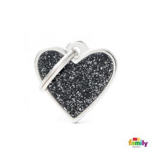 Hundemarke My Family SHINE Glitter Adressanhänger mit Gravur Heart Black Small