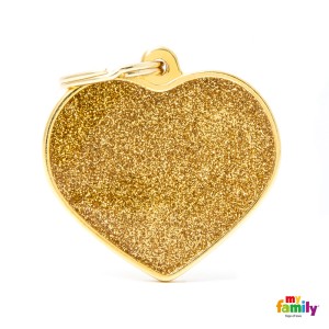 Hundemarke My Family SHINE Glitter Adressanhänger mit Gravur Heart Gold Big