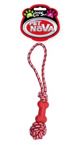 Hundespielzeug Kauspielzeug ROPEDUMBBELL-RE Knochen + Seil Minze Aroma 40cm rot
