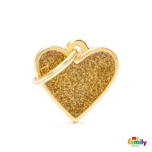 Hundemarke My Family SHINE Glitter Adressanhänger mit Gravur Heart Gold Small 