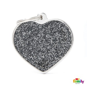Hundemarke My Family SHINE Glitter Adressanhänger mit Gravur Heart Black Big