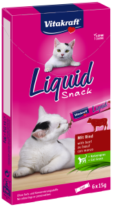 6x15g  VITAKRAFT Liquid Snack mit Rind + Katzengras Katzensnacks