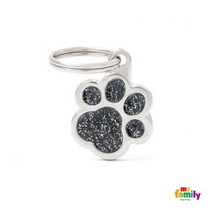 Hundemarke My Family SHINE Glitter Adressanhänger mit Gravur Paw Black Small