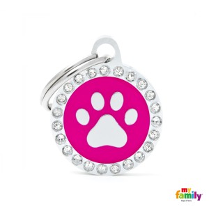 Hundemarke My Family GLAM Adressanhänger mit Gravur mit SWAROVSKI® Kristallen Kreis PAW PINK