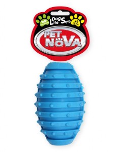 Hundespielzeug Kauspielzeug RUGBYBALL-BL RugbyBall mit Glocke Minze Aroma 10cm blau