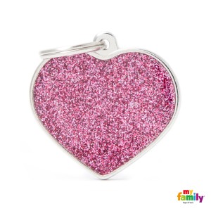 Hundemarke My Family SHINE Glitter Adressanhänger mit Gravur Heart Pink Big