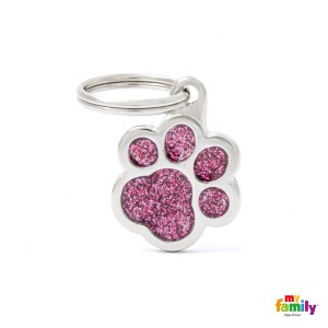 Hundemarke My Family SHINE Glitter Adressanhänger mit Gravur Paw Pink Small