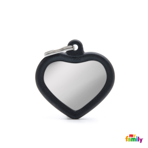 "STILLE" Hundemarke My Family Adressanhänger mit Gravur HEART CHROME  BLACK 