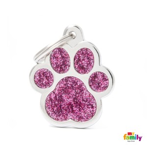 Hundemarke My Family SHINE Glitter Adressanhänger mit Gravur Paw Pink Big