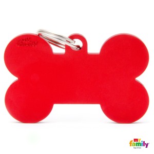 Hundemarke XL My Family Adressanhänger mit Gravur für große Hunde BONE RED 4,8cm x 3,15cm 