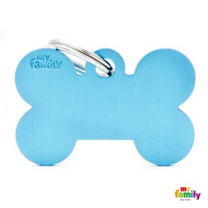 Hundemarke My Family Adressanhänger mit Gravur BONE LIGHT BLUE BIG