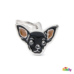 Hundemarke mit HUNDERASSEN CHIHUAHUA SCHWARZ My Family Friends Adressanhänger mit Gravur 