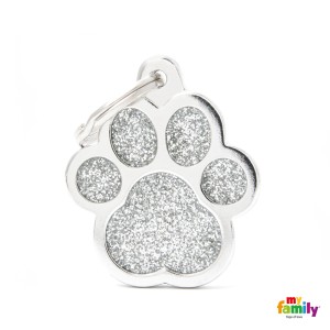 Hundemarke My Family SHINE Glitter Adressanhänger mit Gravur Paw Grey Big