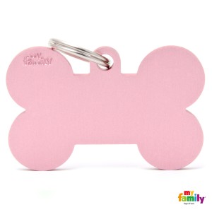 Hundemarke XL My Family Adressanhänger mit Gravur für große Hunde BONE PINK 4,8cm x 3,15cm