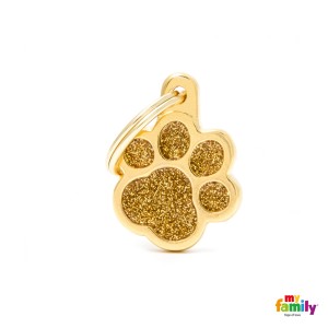 Hundemarke My Family SHINE Glitter Adressanhänger mit Gravur Paw Gold Small