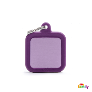 "STILLE" Hundemarke My Family Adressanhänger mit Gravur SQUARE ALU PURPLE