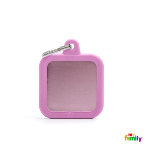 "STILLE" Hundemarke My Family Adressanhänger mit Gravur SQUARE ALU PINK