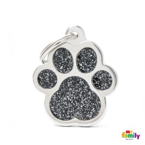 Hundemarke My Family SHINE Glitter Adressanhänger mit Gravur Paw Black Big
