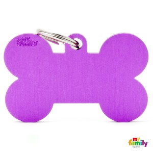 Hundemarke XL My Family Adressanhänger mit Gravur für große Hunde BONE PURPLE 4,8cm x 3,15cm 