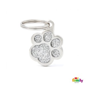 Hundemarke My Family SHINE Glitter Adressanhänger mit Gravur Paw Grey Small